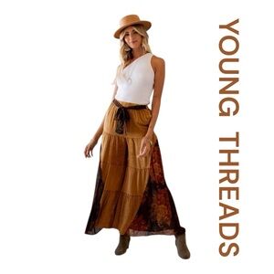 YOUNG THREADS Boho Wide Leg Trousers, Size M.